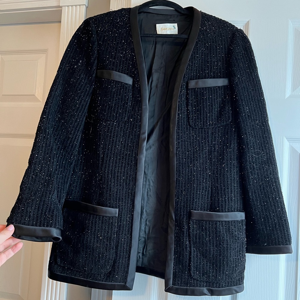 Vintage open jacket. Tweed with silver thread